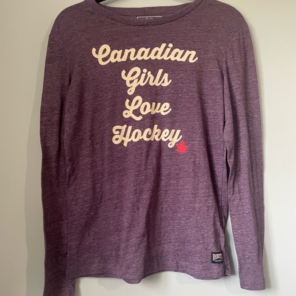 Roots Long Sleeve Tee in Plum with Cream Script